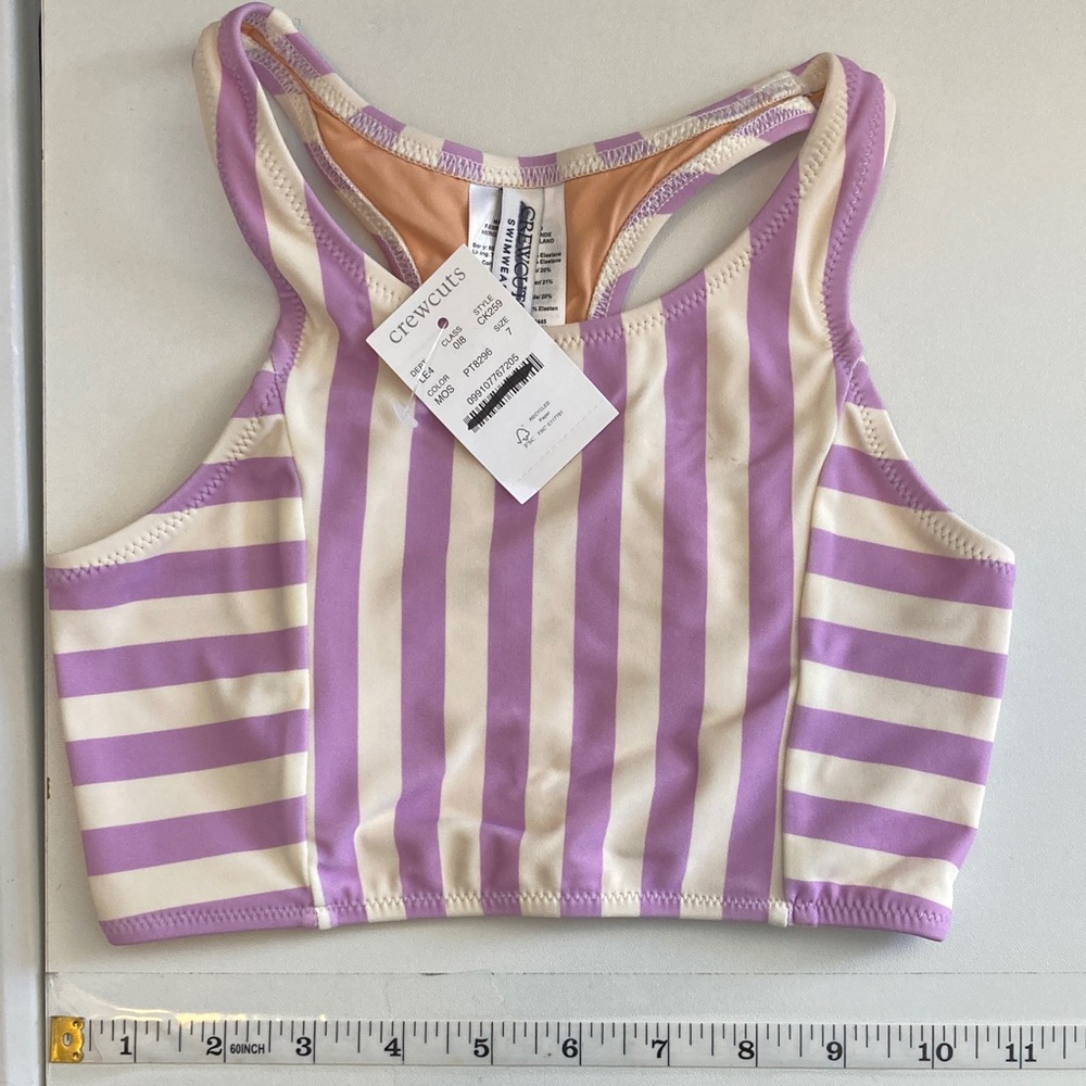 J Crew‎ Crewcuts Lavender and Cream Striped Bikini Top Size 7